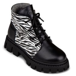 TW-518 (цв.7-черный/принт зебра) Ботинки ортопедические малосложные